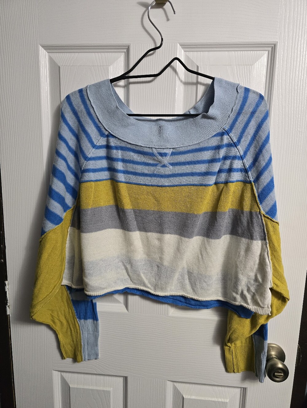 Free People Striped Scoop-Neck Sweater in Light Blue, Yellow, Gray, Cream